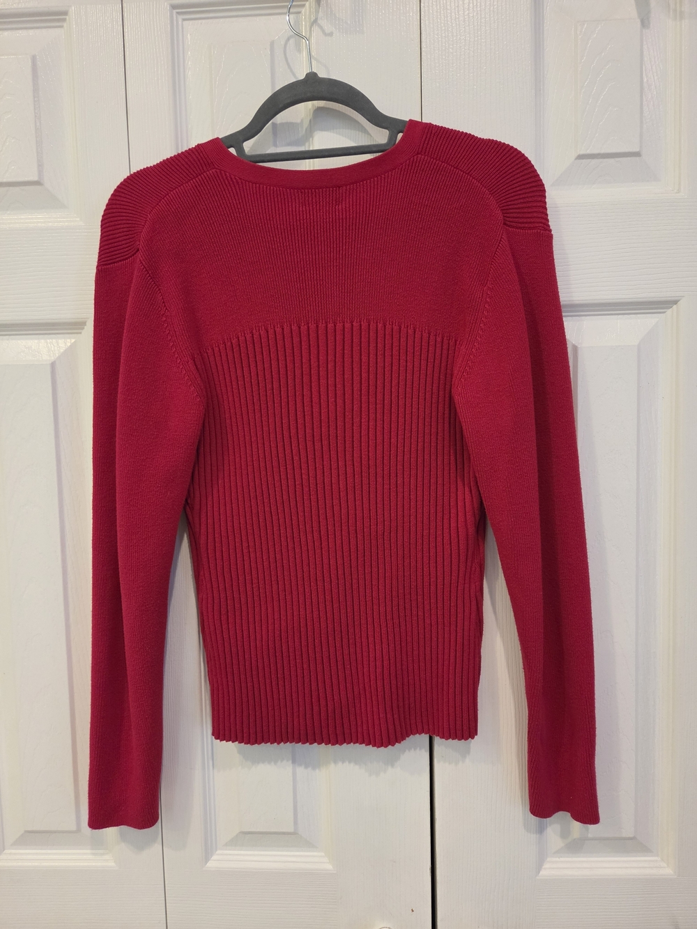 Vintage Y2K Rafaella Bright Red Ribbed V-Neck Button Cardigan - Picture 3 of 3